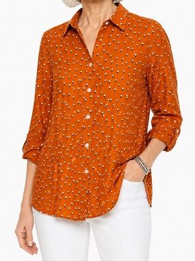 Chico’s Autumnal Floral Bud Print Button Down Tunic